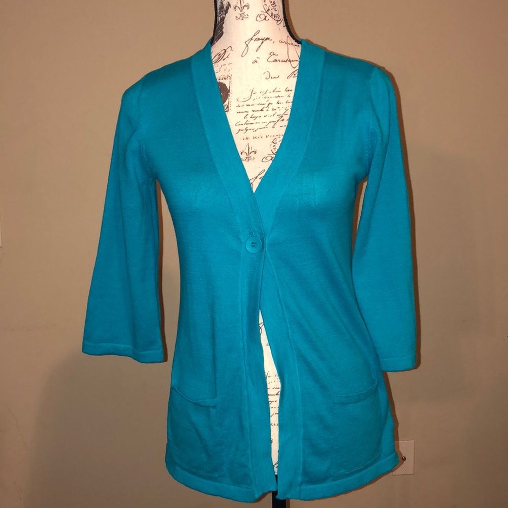 🌸 2/$20 MetroStyle turquoise 3/4 sleeve cardi